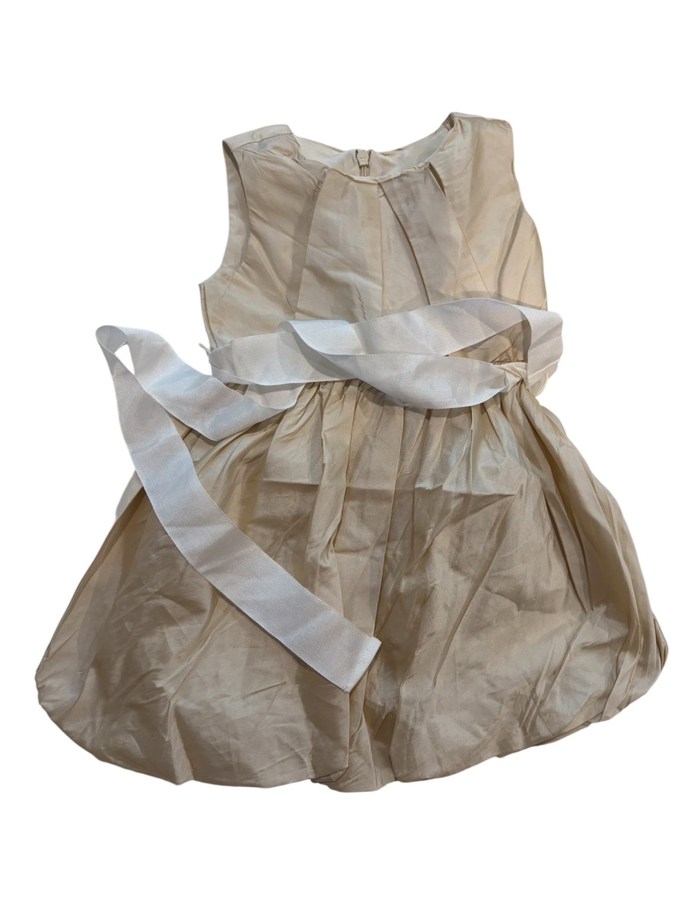 Us Angels Cream Satin Flower Girl Dress with White Sash